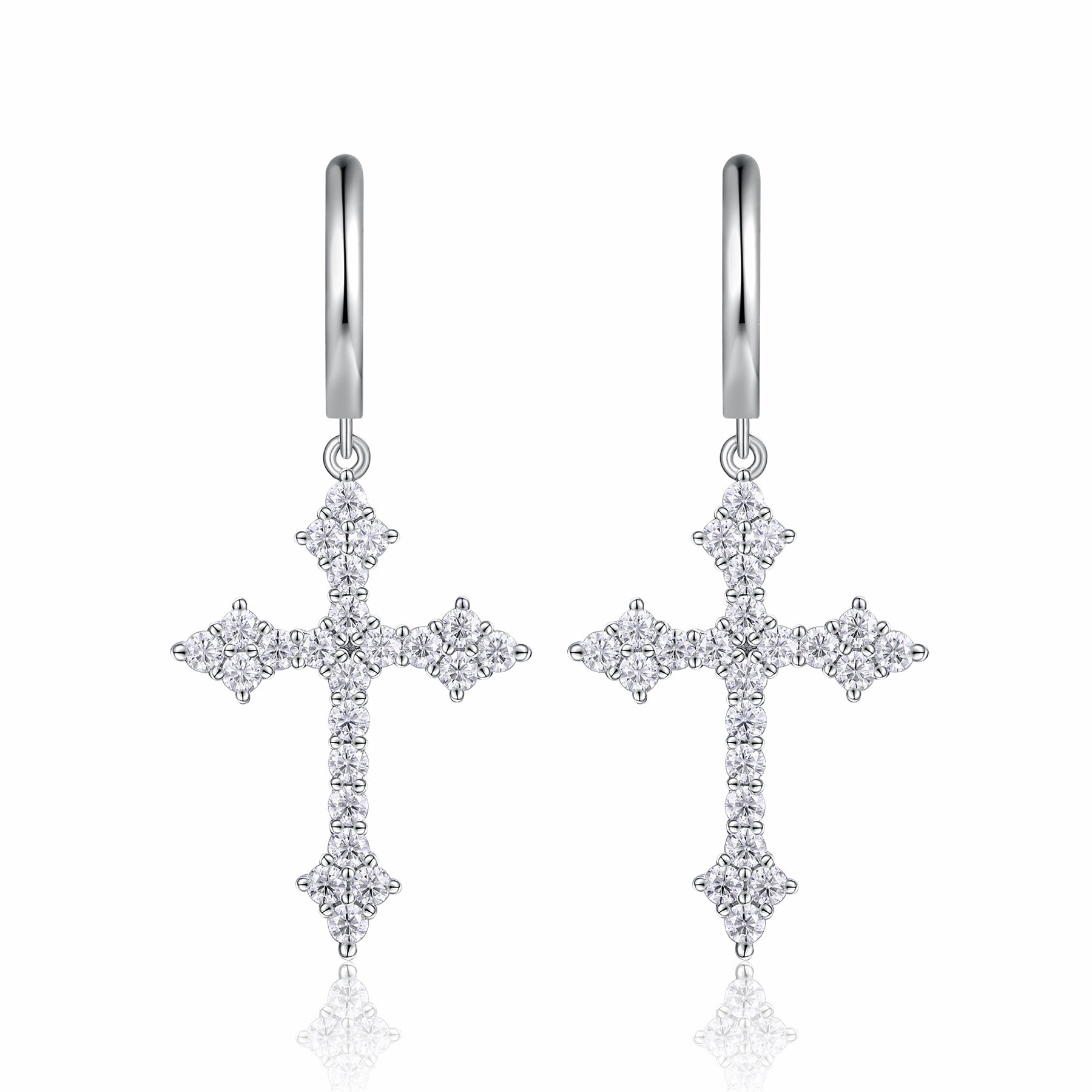 Reliqua Moissanite Cross Drop Earrings in Sterling Silver