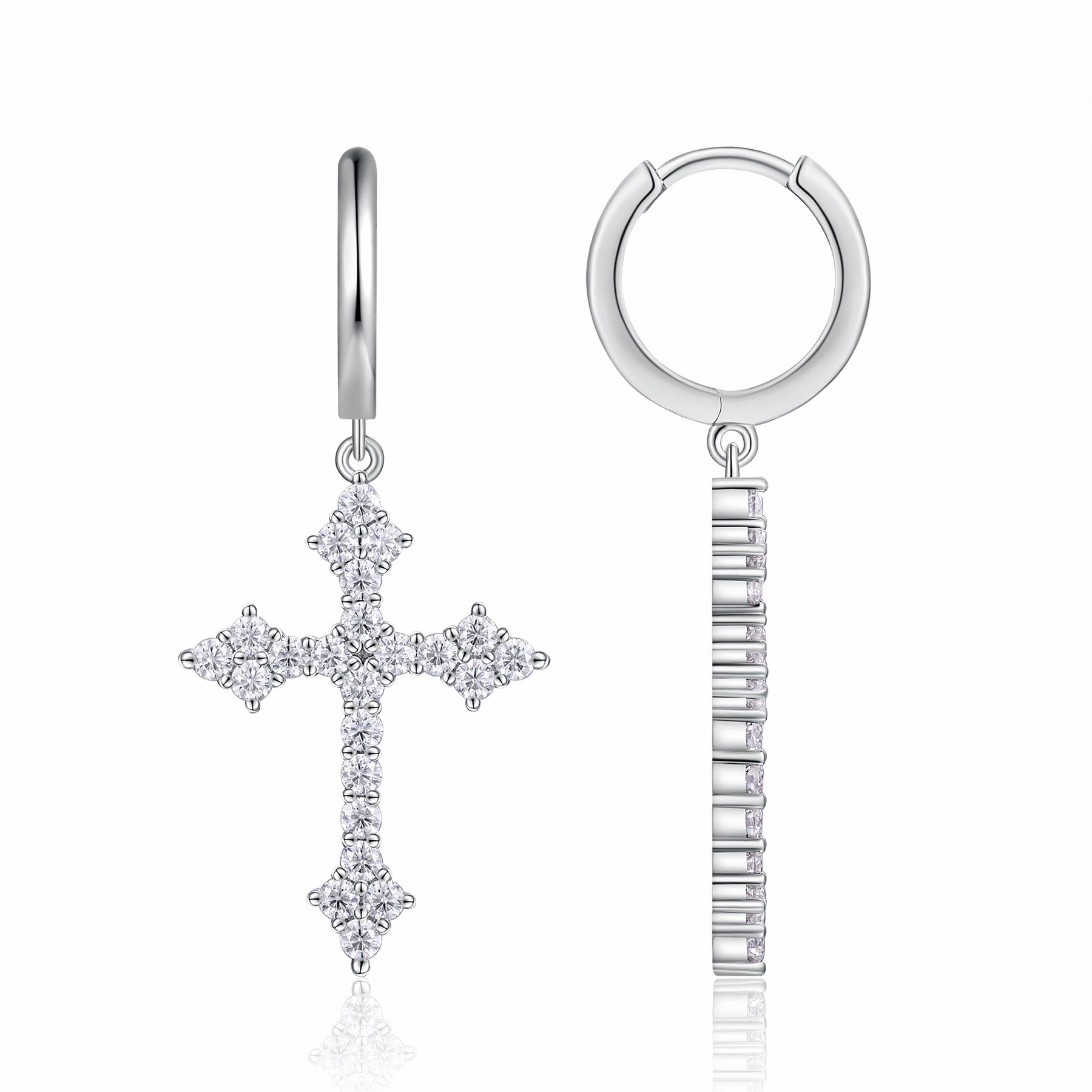 Reliqua Moissanite Cross Drop Earrings in Sterling Silver
