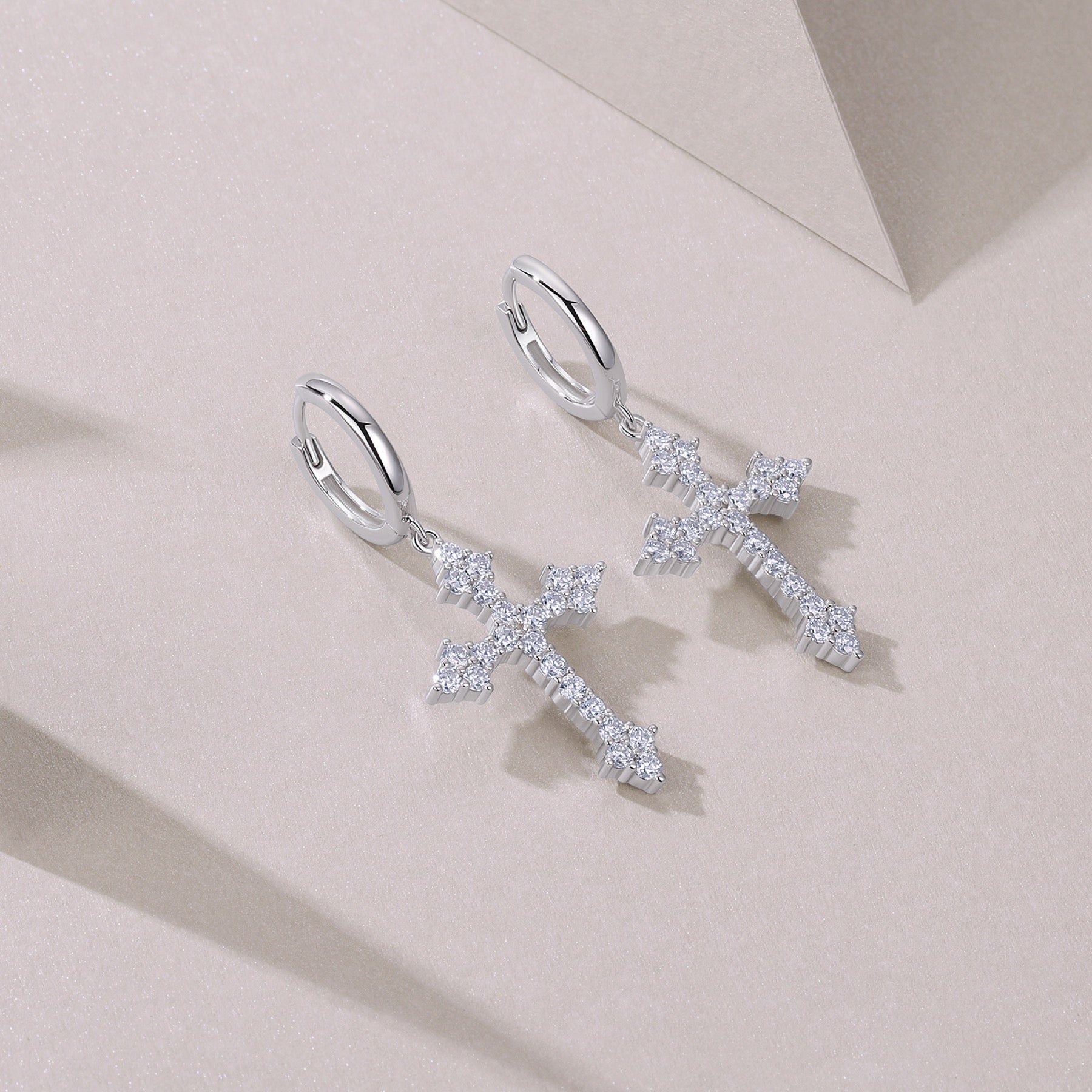 Reliqua Moissanite Cross Drop Earrings in Sterling Silver