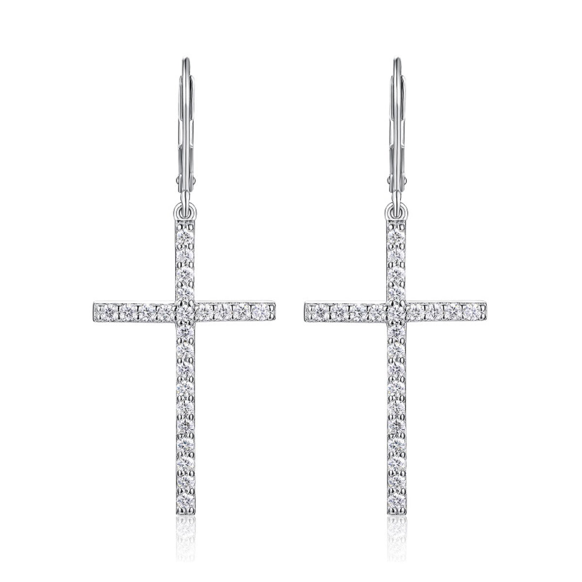 Arcanum Moissanite Cross Drop Earrings in Sterling Silver
