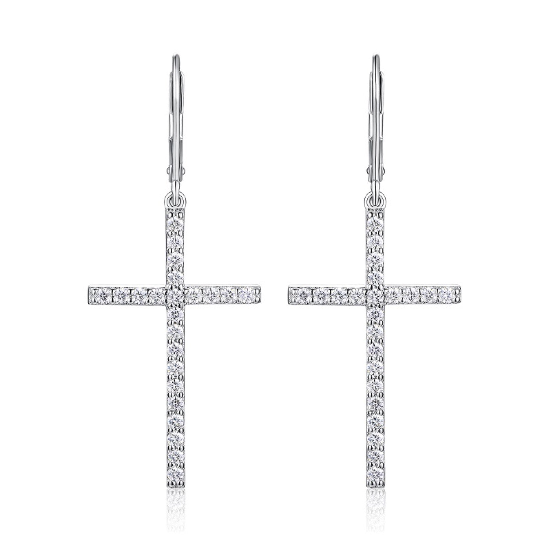 Arcanum Moissanite Cross Drop Earrings in Sterling Silver