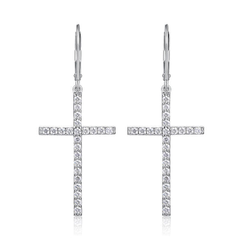 Arcanum Moissanite Cross Drop Earrings in Sterling Silver