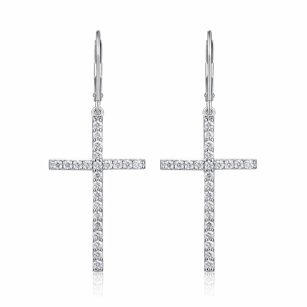 Arcanum Moissanite Cross Drop Earrings in Sterling Silver