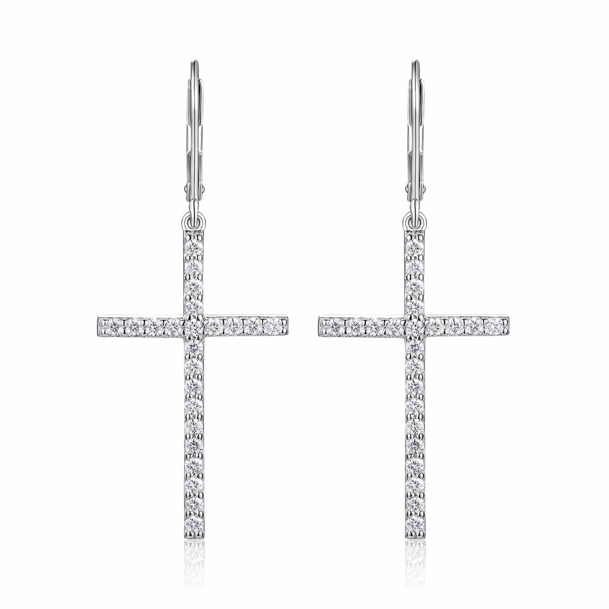 Arcanum Moissanite Cross Drop Earrings in Sterling Silver
