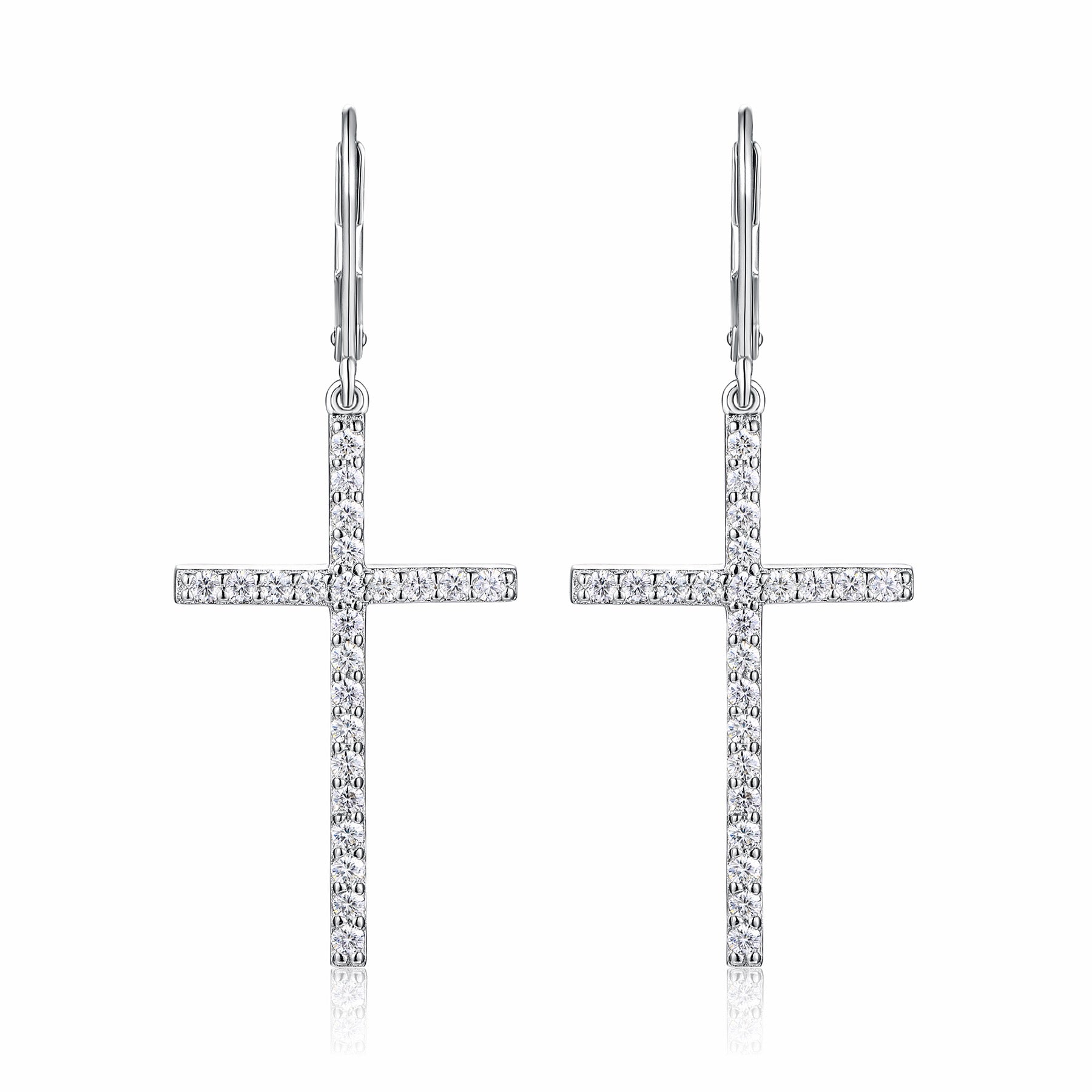 Arcanum Moissanite Cross Drop Earrings in Sterling Silver
