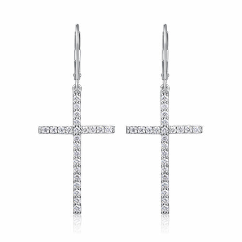 Arcanum Moissanite Cross Drop Earrings in Sterling Silver