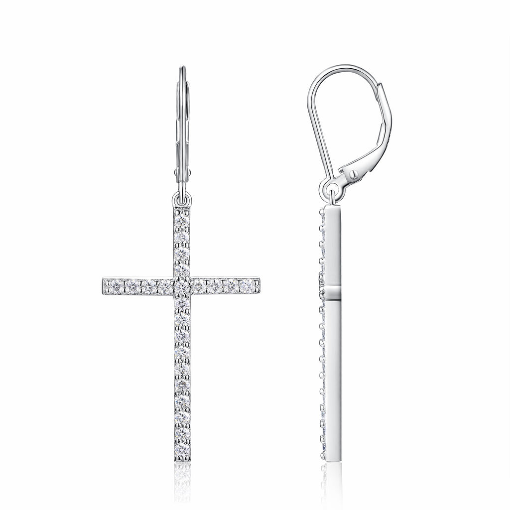 Arcanum Moissanite Cross Drop Earrings in Sterling Silver