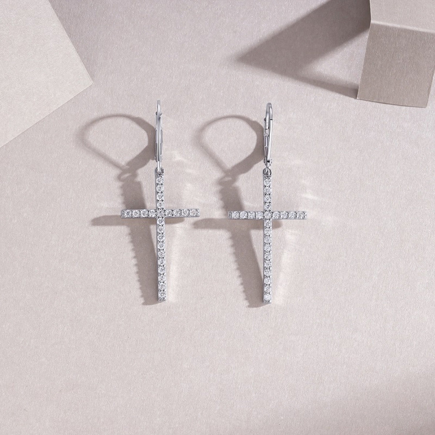 Arcanum Moissanite Cross Drop Earrings in Sterling Silver