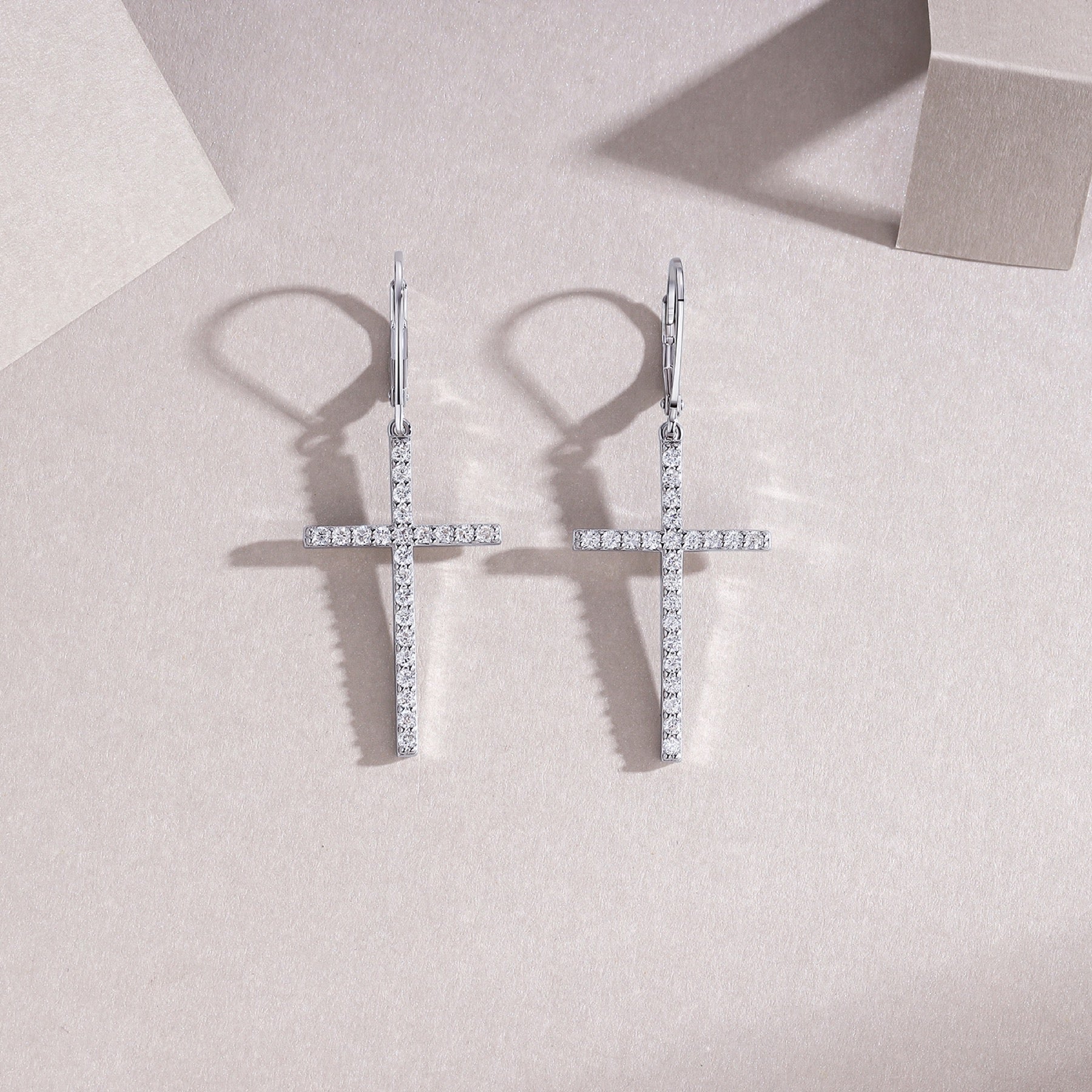 Arcanum Moissanite Cross Drop Earrings in Sterling Silver