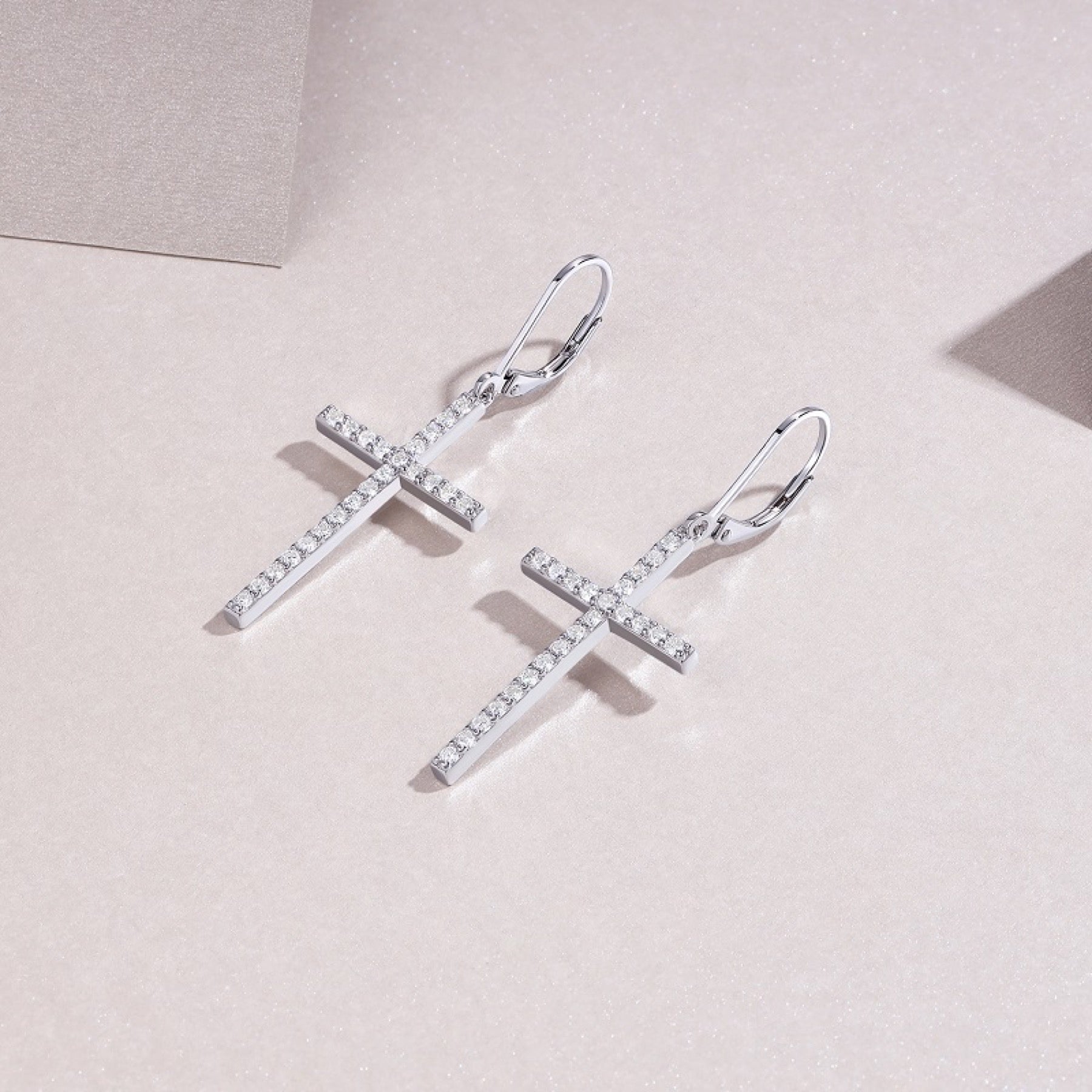 Arcanum Moissanite Cross Drop Earrings in Sterling Silver
