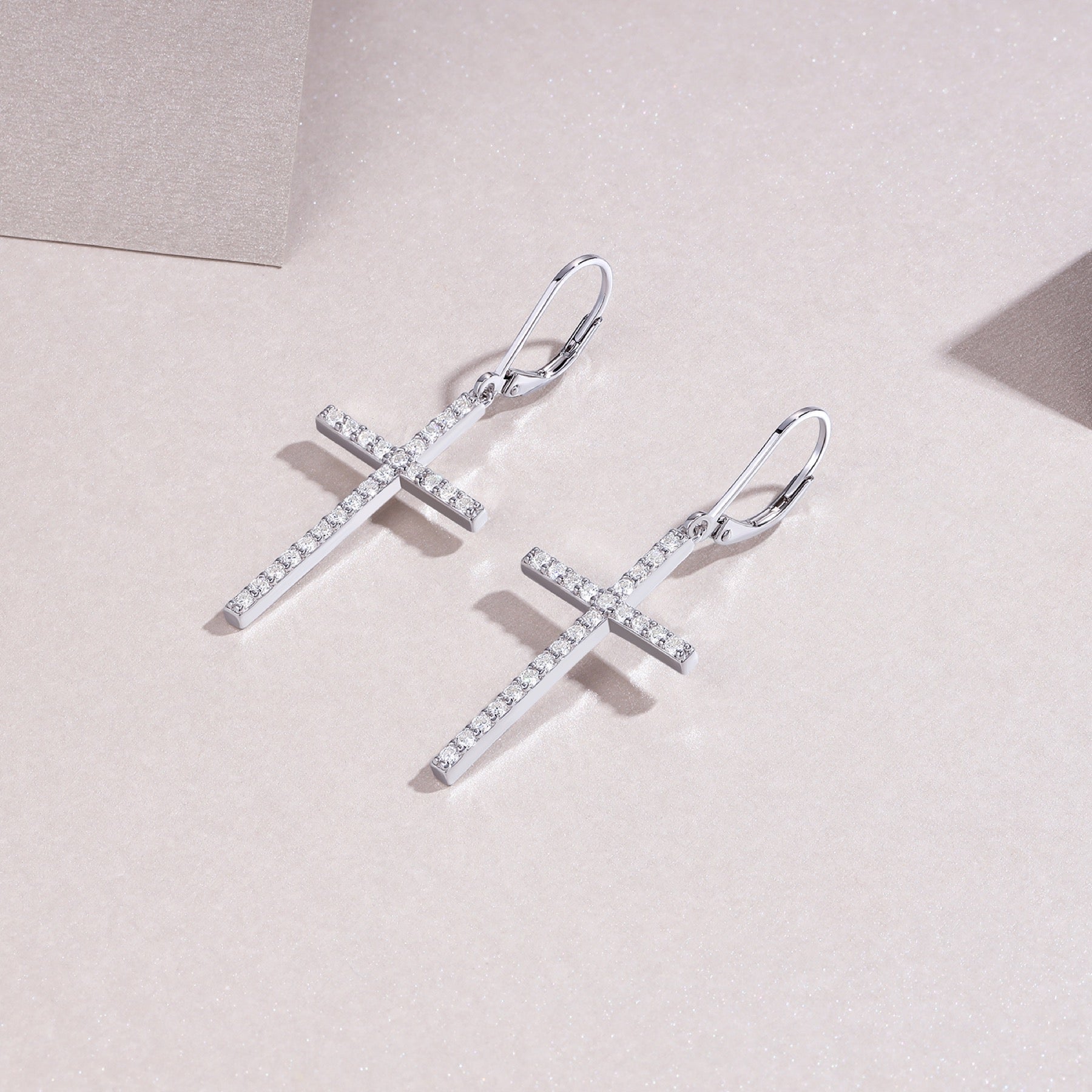 Arcanum Moissanite Cross Drop Earrings in Sterling Silver