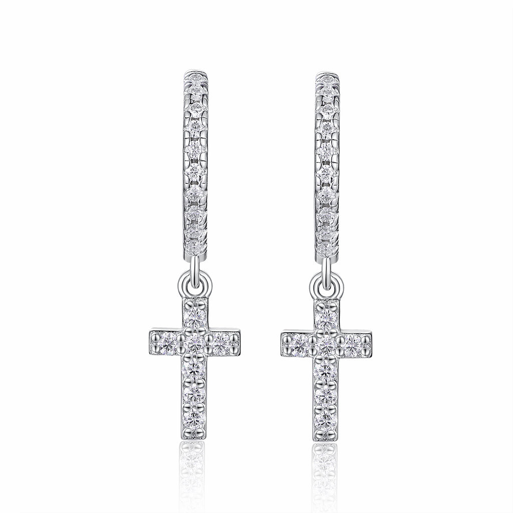 Pieta Moissanite Cross Drop Earrings in Sterling Silver
