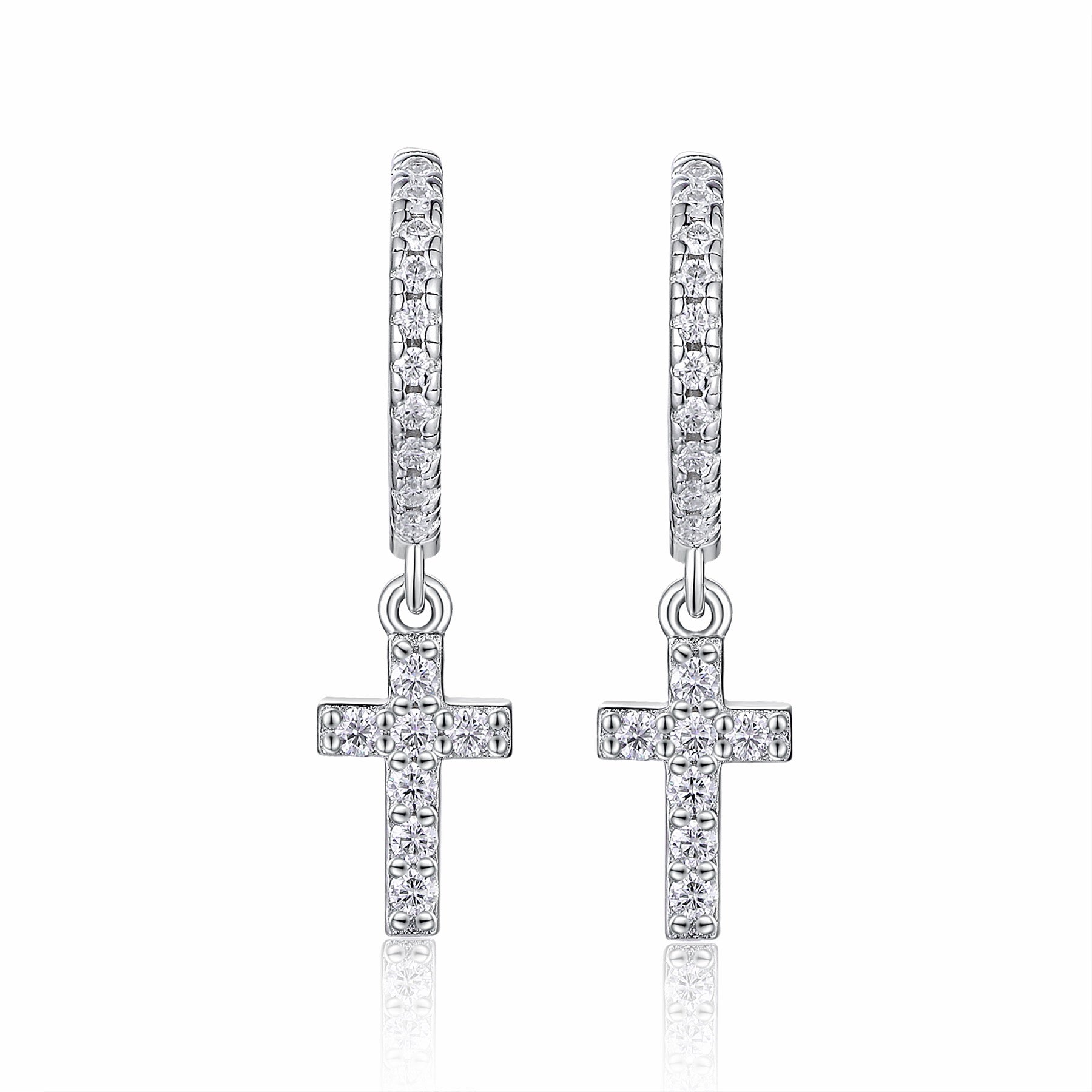 Pieta Moissanite Cross Drop Earrings in Sterling Silver
