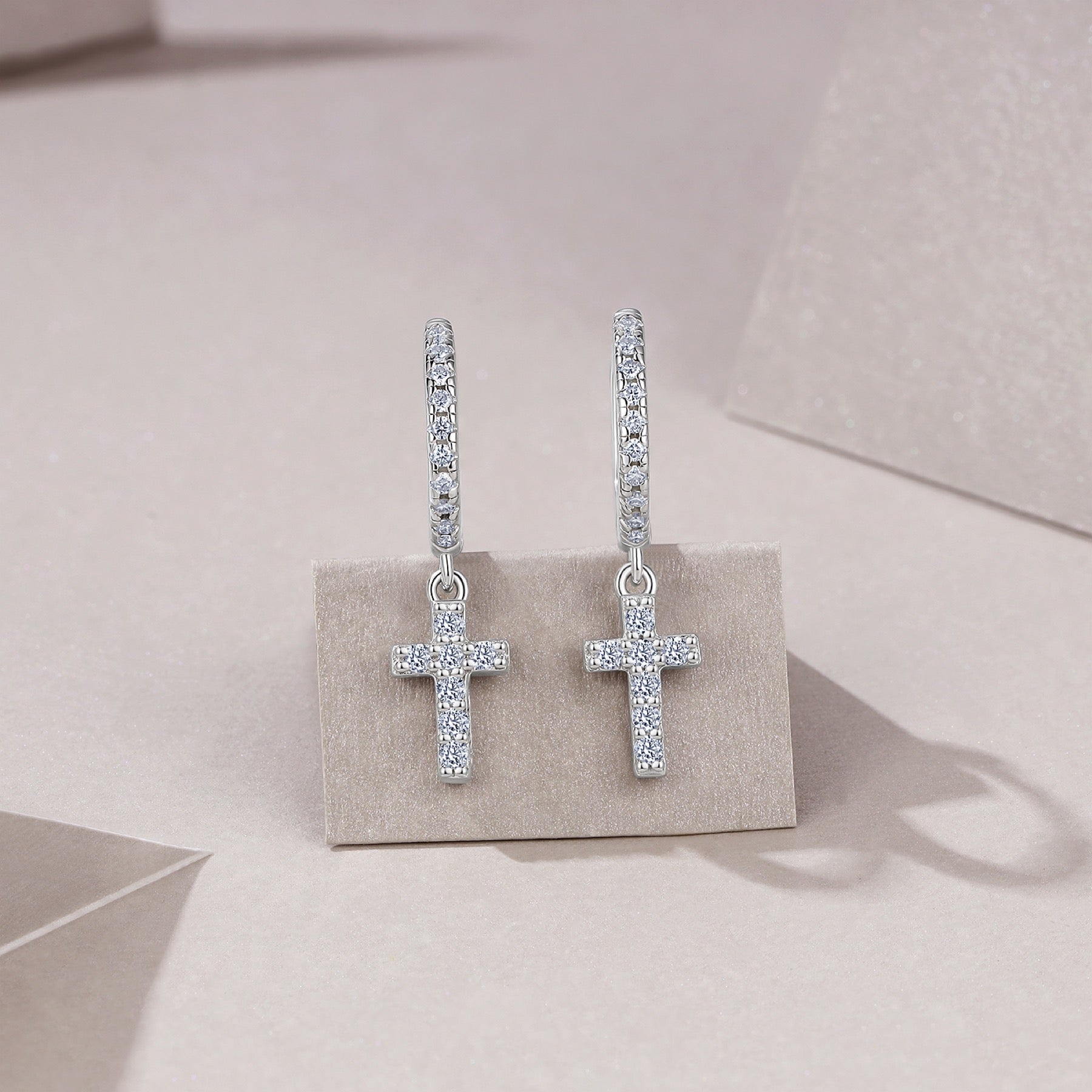 Pieta Moissanite Cross Drop Earrings in Sterling Silver