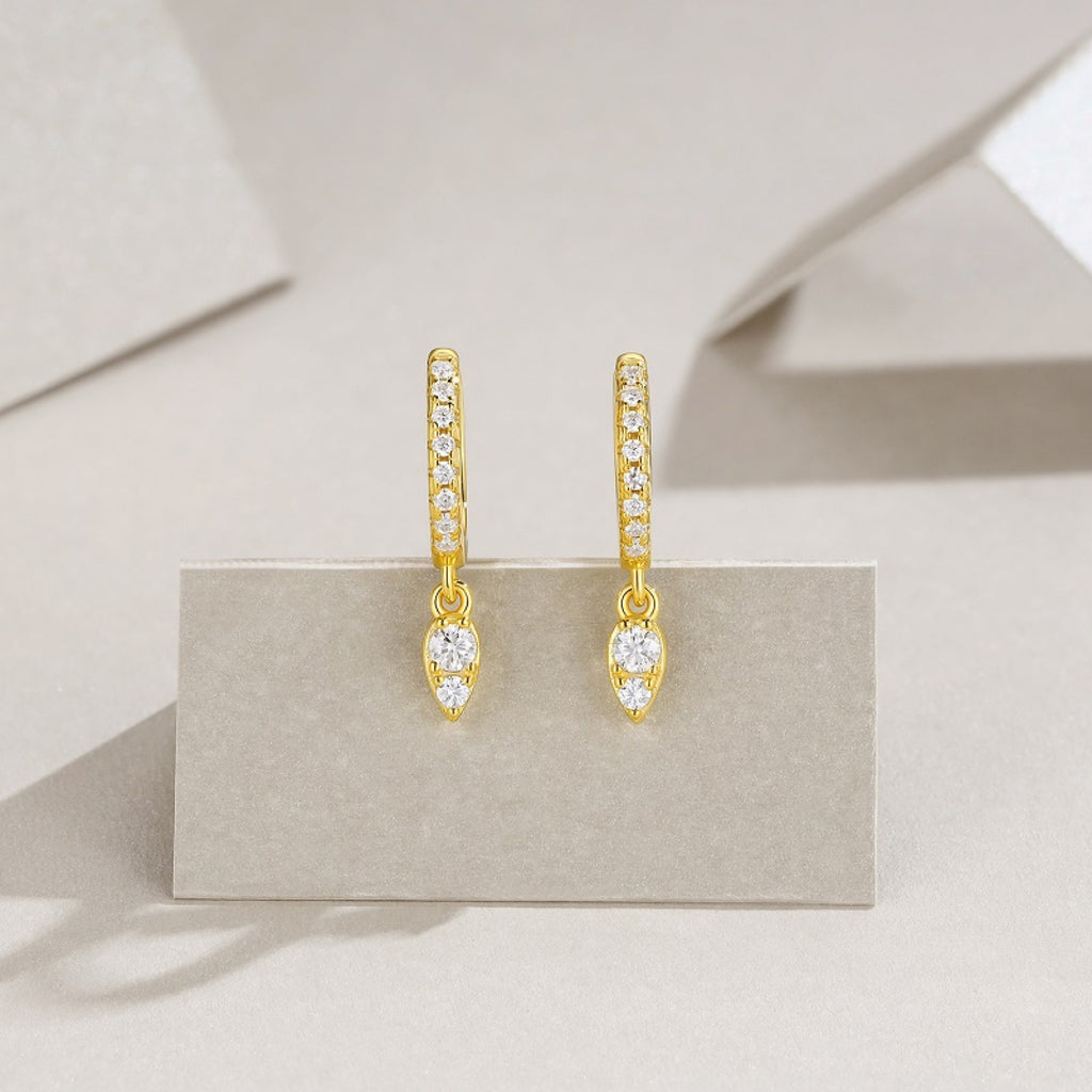 Punta Moissanite Drop Huggie Hoop Earrings in Gold-Tone Sterling Silver
