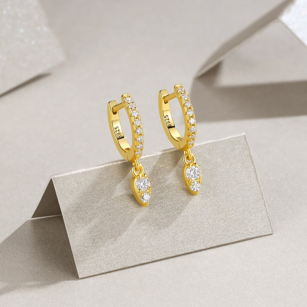 Punta Moissanite Drop Huggie Hoop Earrings in Gold-Tone Sterling Silver