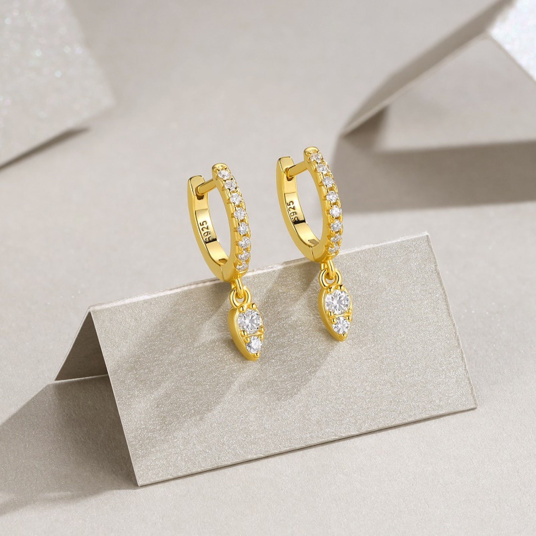 Punta Moissanite Drop Huggie Hoop Earrings in Gold-Tone Sterling Silver