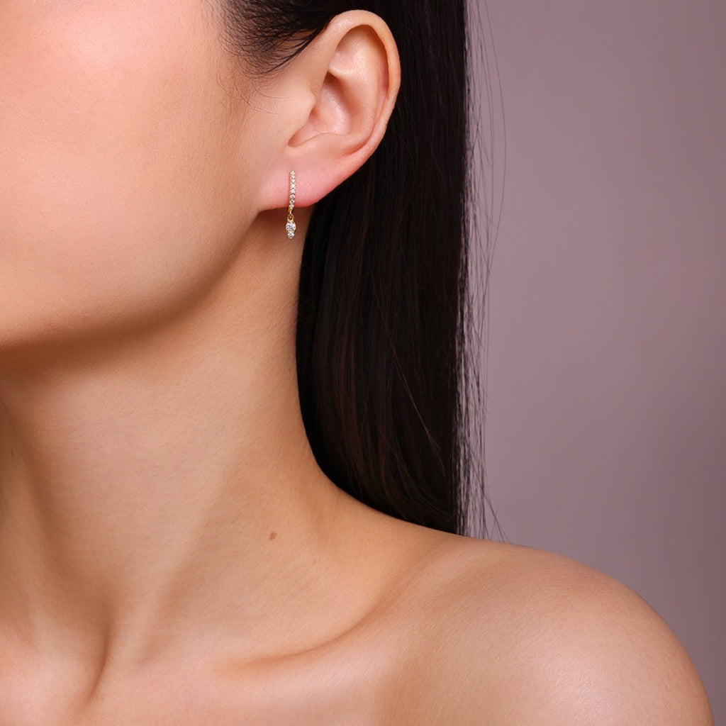 Punta Moissanite Drop Huggie Hoop Earrings in Gold-Tone Sterling Silver