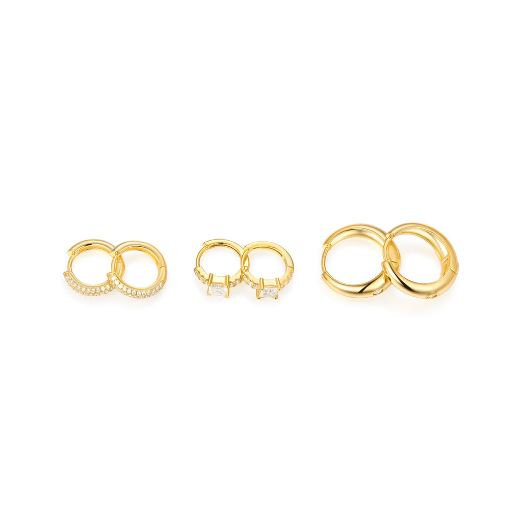 Terzetto Moissanite Huggie Hoop Set Earrings in Gold-Tone Sterling Silver