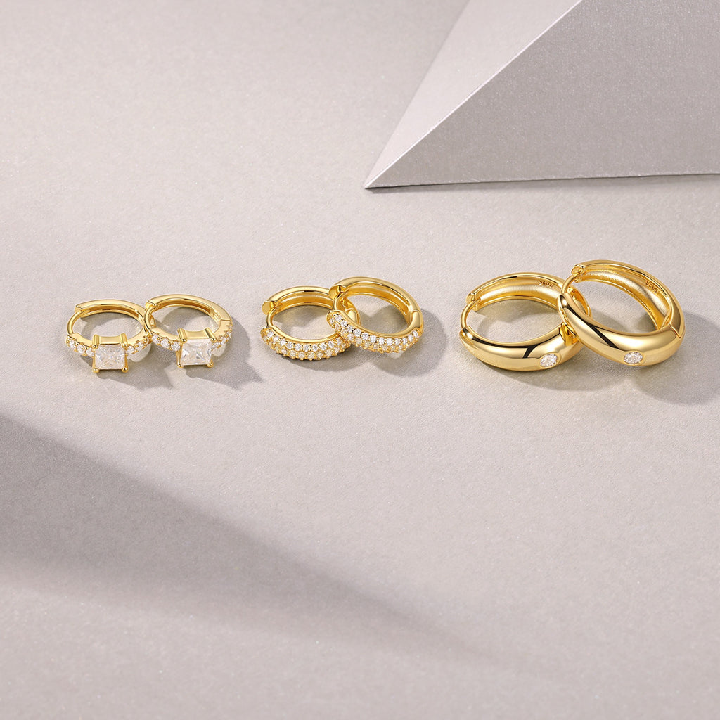 Terzetto Moissanite Huggie Hoop Set Earrings in Gold-Tone Sterling Silver