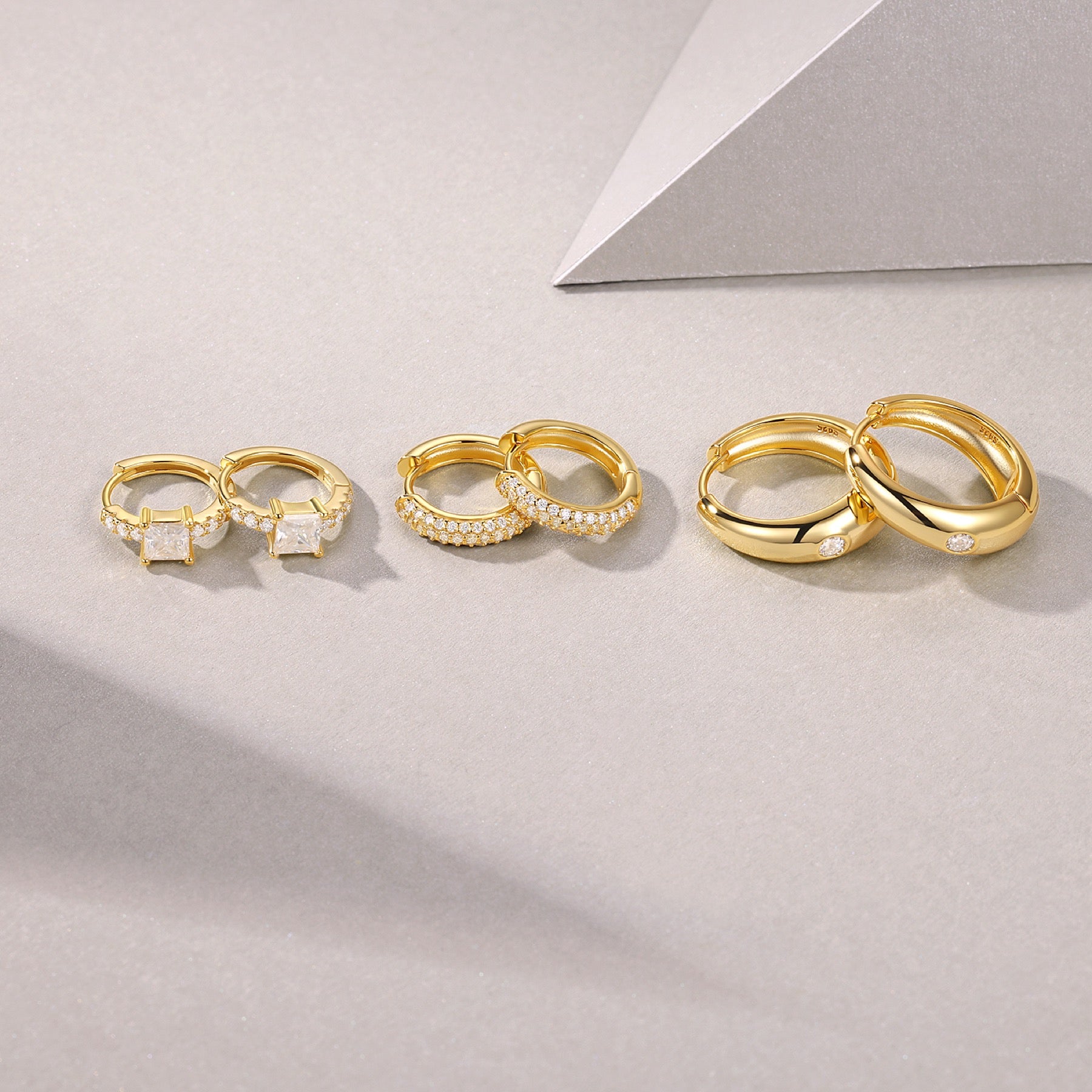 Terzetto Moissanite Huggie Hoop Set Earrings in Gold-Tone Sterling Silver