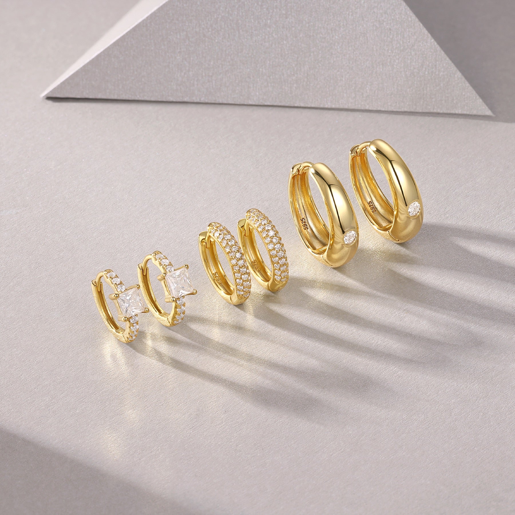 Terzetto Moissanite Huggie Hoop Set Earrings in Gold-Tone Sterling Silver