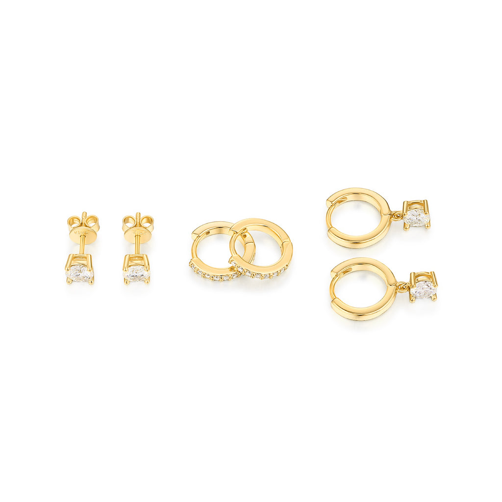 Insieme Moissanite Huggie Hoop Set Earrings in Gold-Tone Sterling Silver