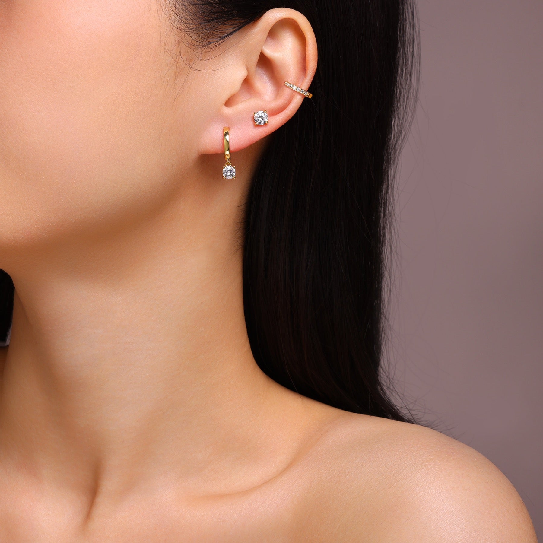 Insieme Moissanite Huggie Hoop Set Earrings in Gold-Tone Sterling Silver