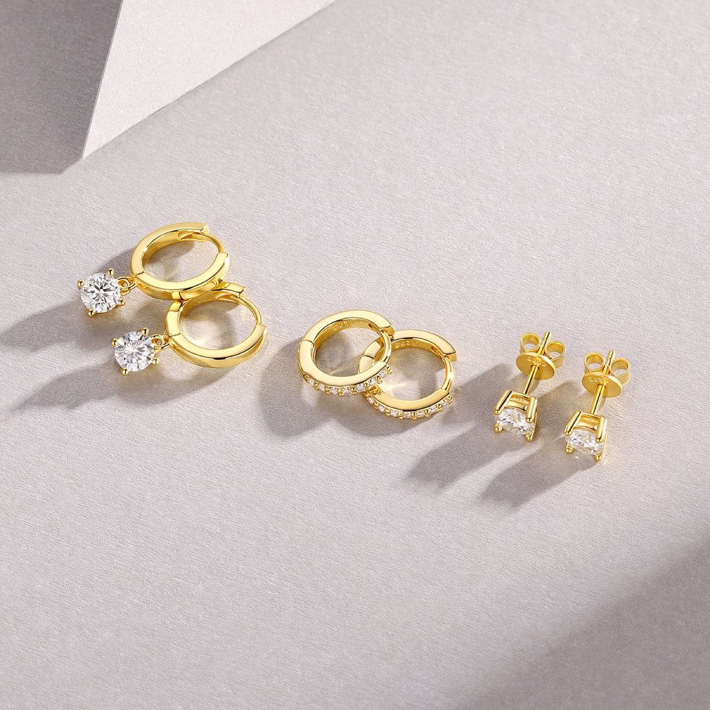 Insieme Moissanite Huggie Hoop Set Earrings in Gold-Tone Sterling Silver