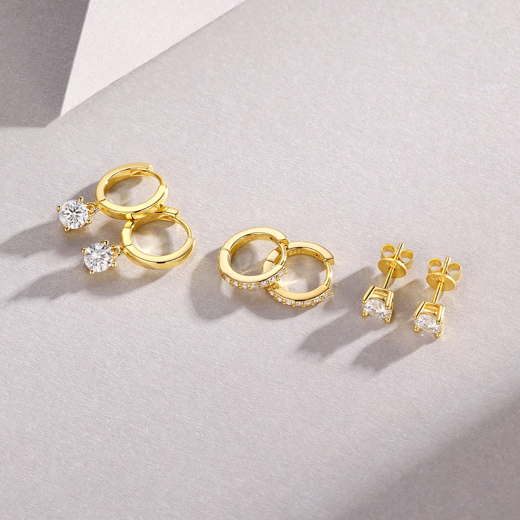 Insieme Moissanite Huggie Hoop Set Earrings in Gold-Tone Sterling Silver