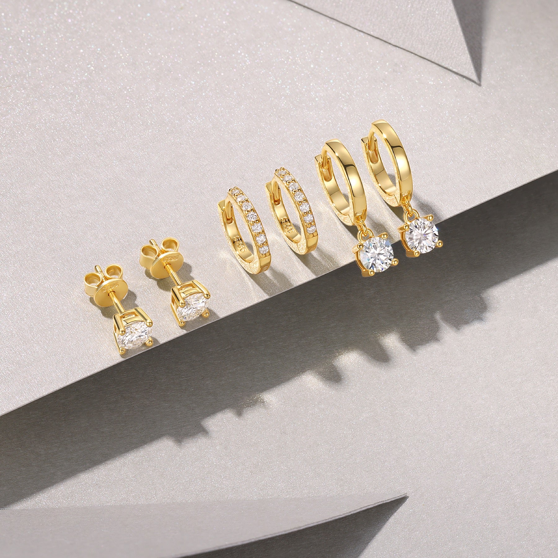 Insieme Moissanite Huggie Hoop Set Earrings in Gold-Tone Sterling Silver