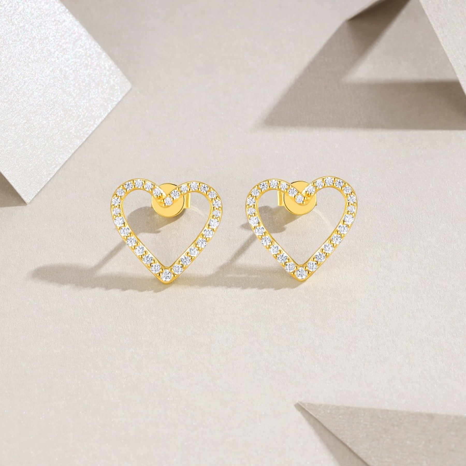 Amore Moissanite Heart Stud Earrings in Gold-Tone Sterling Silver