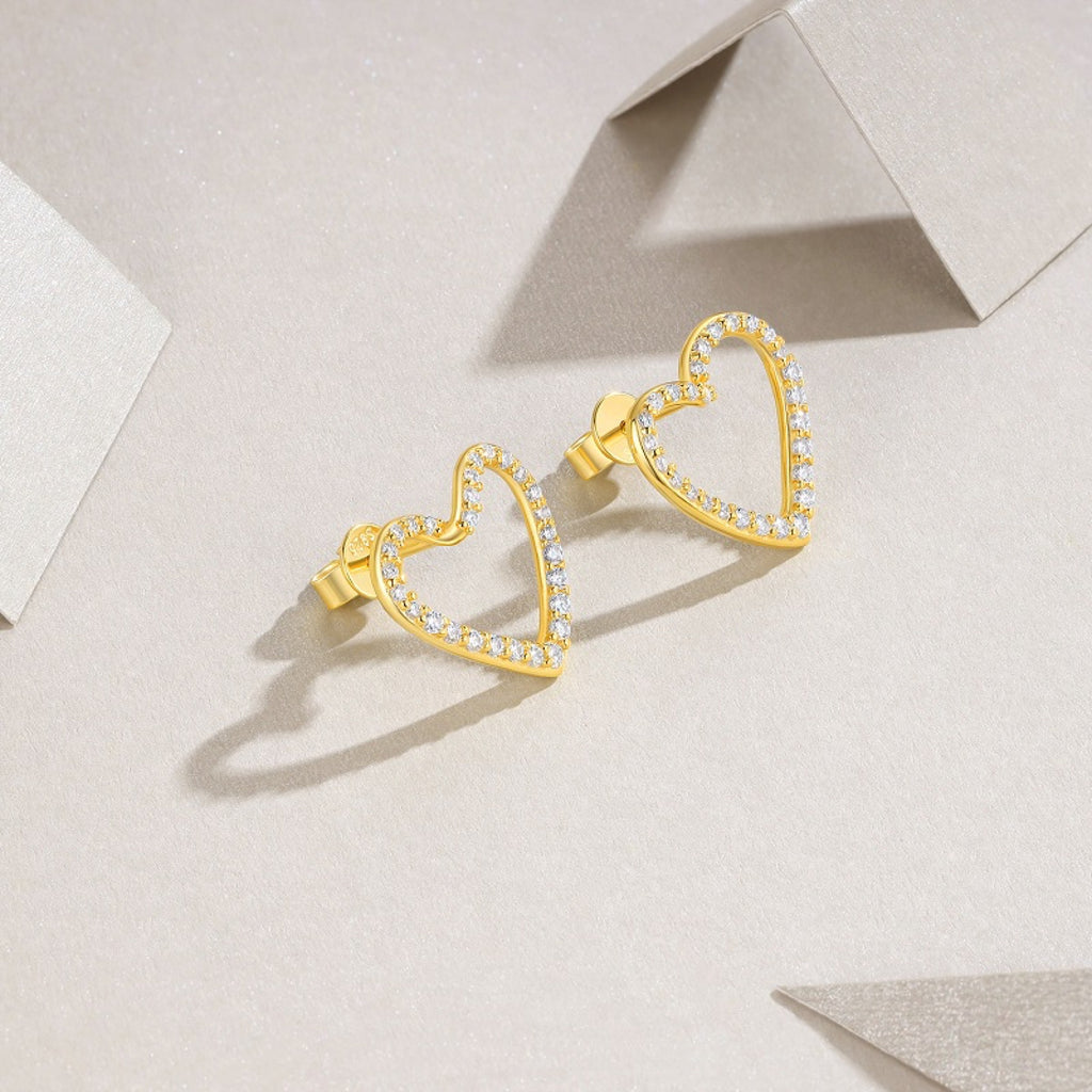 Amore Moissanite Heart Stud Earrings in Gold-Tone Sterling Silver