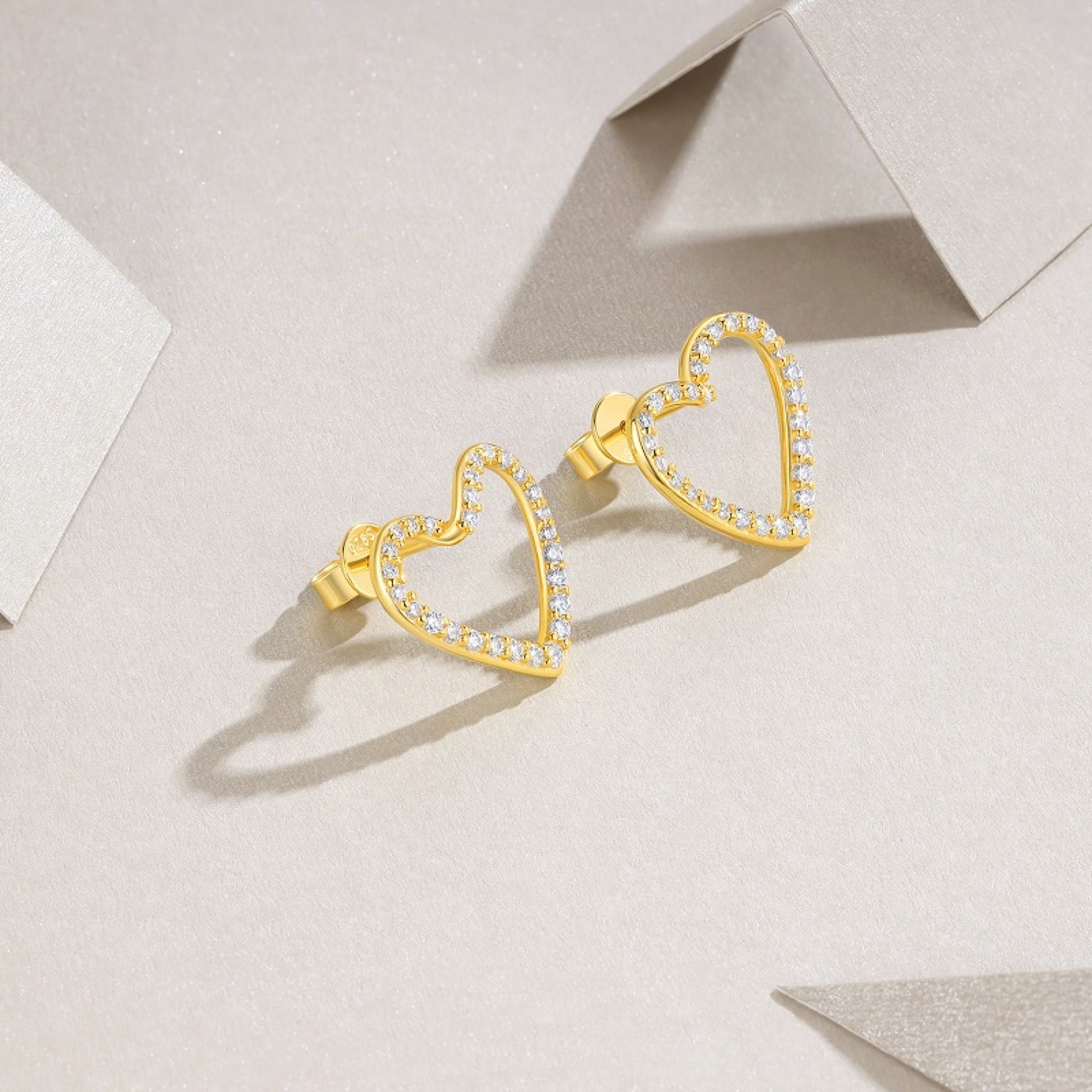Amore Moissanite Heart Stud Earrings in Gold-Tone Sterling Silver