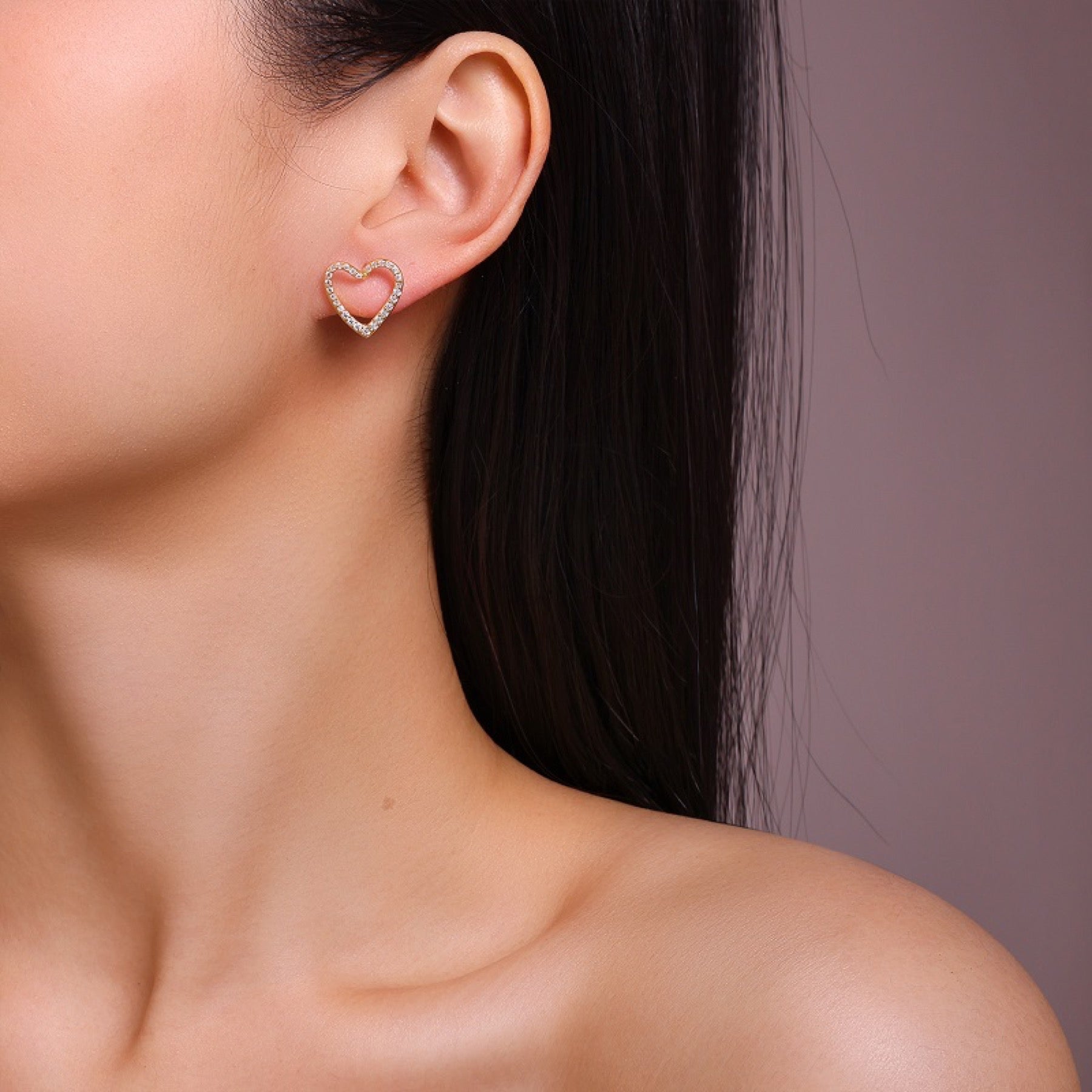 Amore Moissanite Heart Stud Earrings in Gold-Tone Sterling Silver