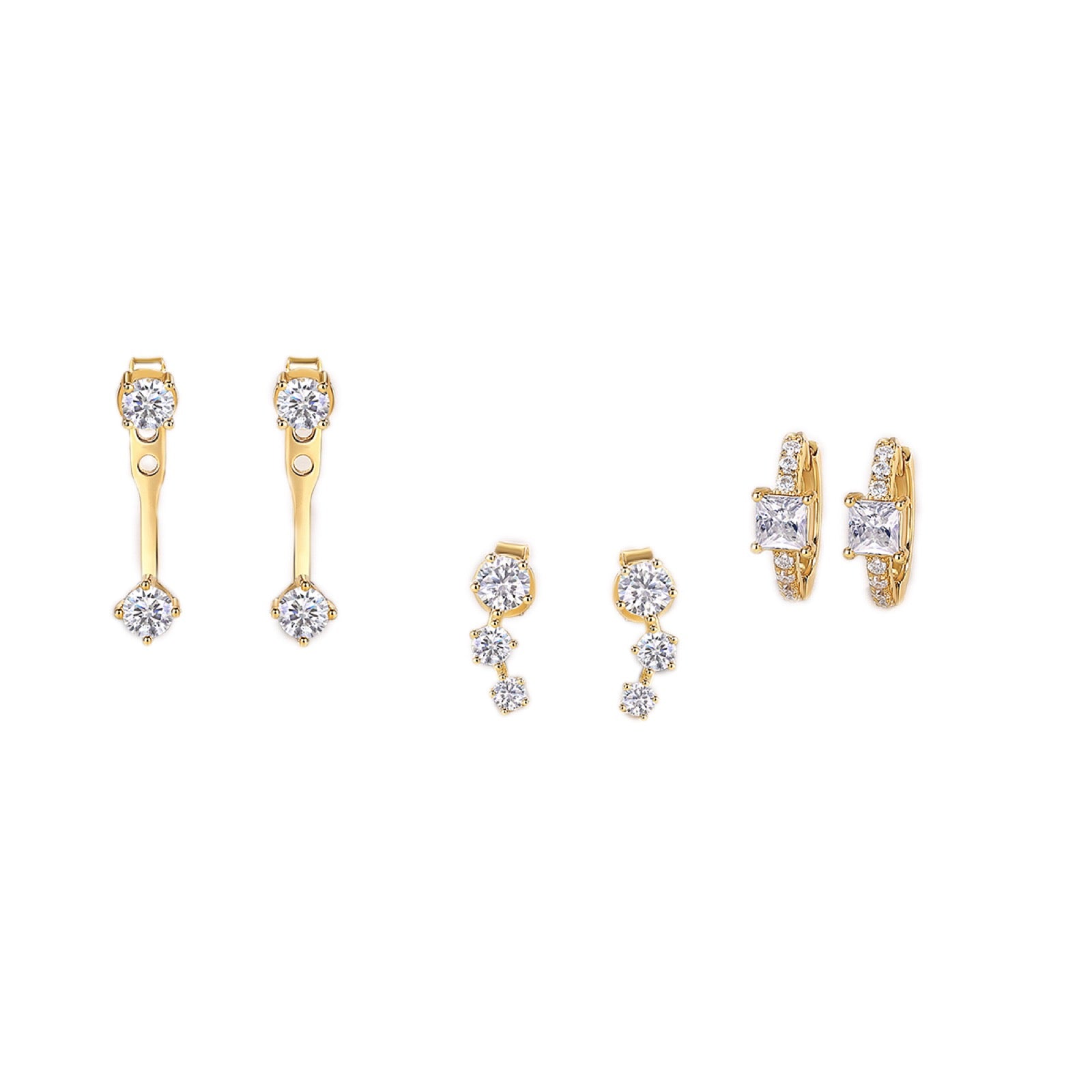 Gradino Moissanite Drop Stud Set Earrings in Gold-Tone Sterling Silver
