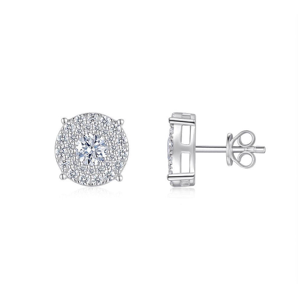 Radiale Moissanite Halo Stud Earrings in Sterling Silver