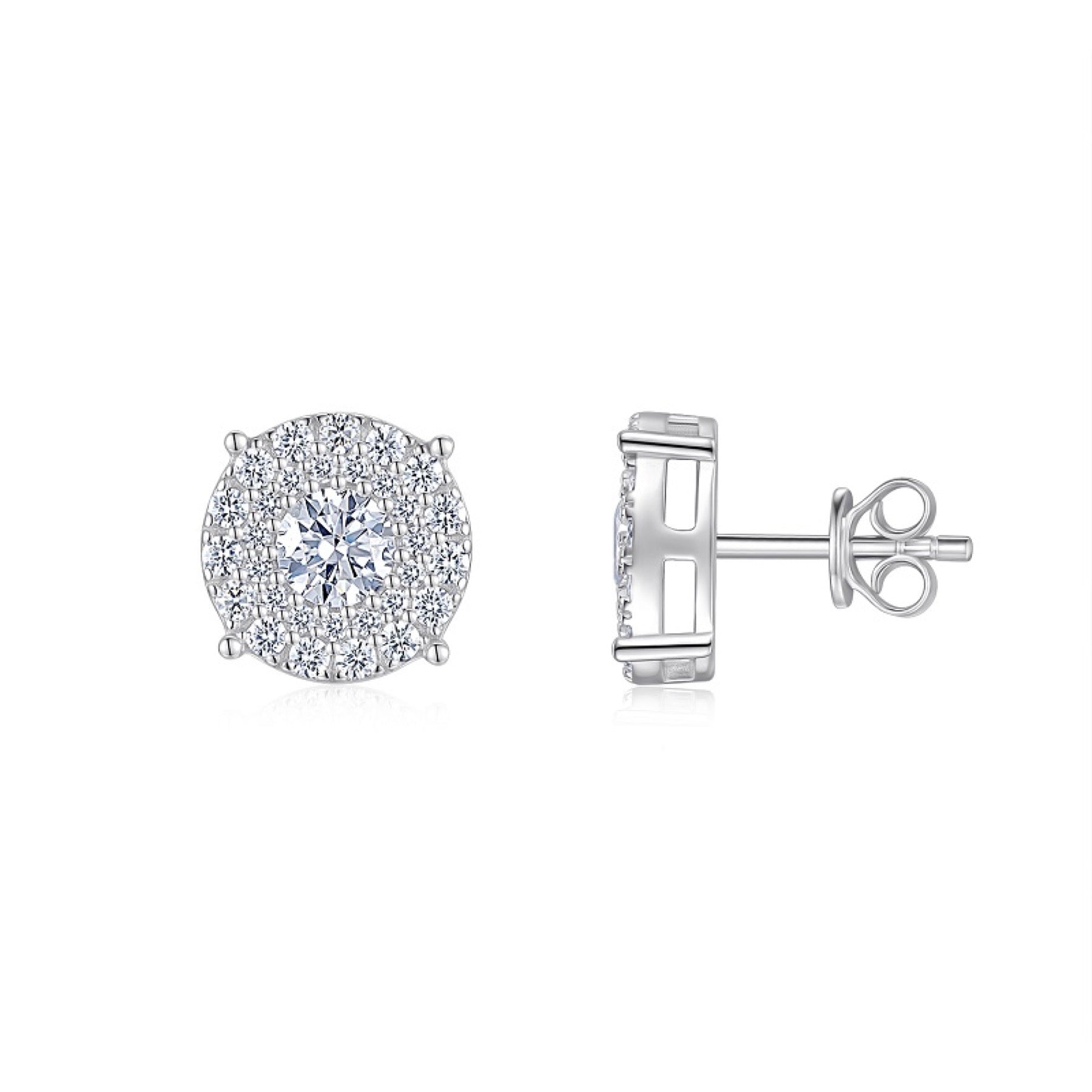 Radiale Moissanite Halo Stud Earrings in Sterling Silver