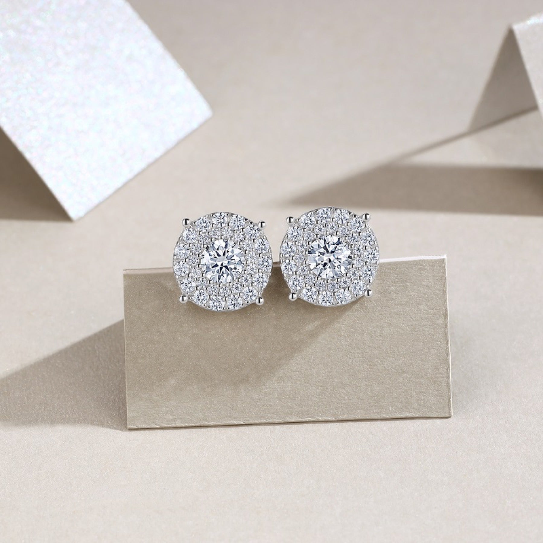 Radiale Moissanite Halo Stud Earrings in Sterling Silver