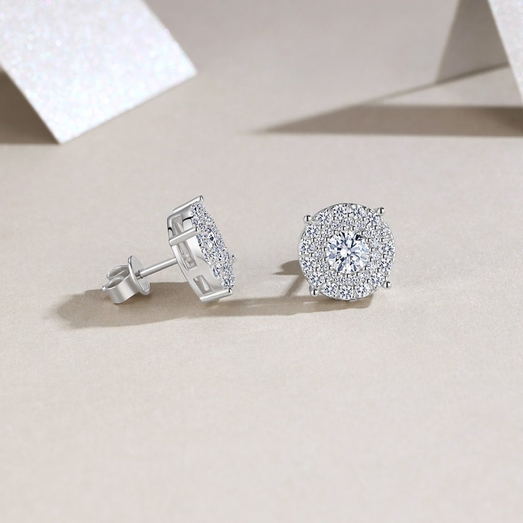 Radiale Moissanite Halo Stud Earrings in Sterling Silver