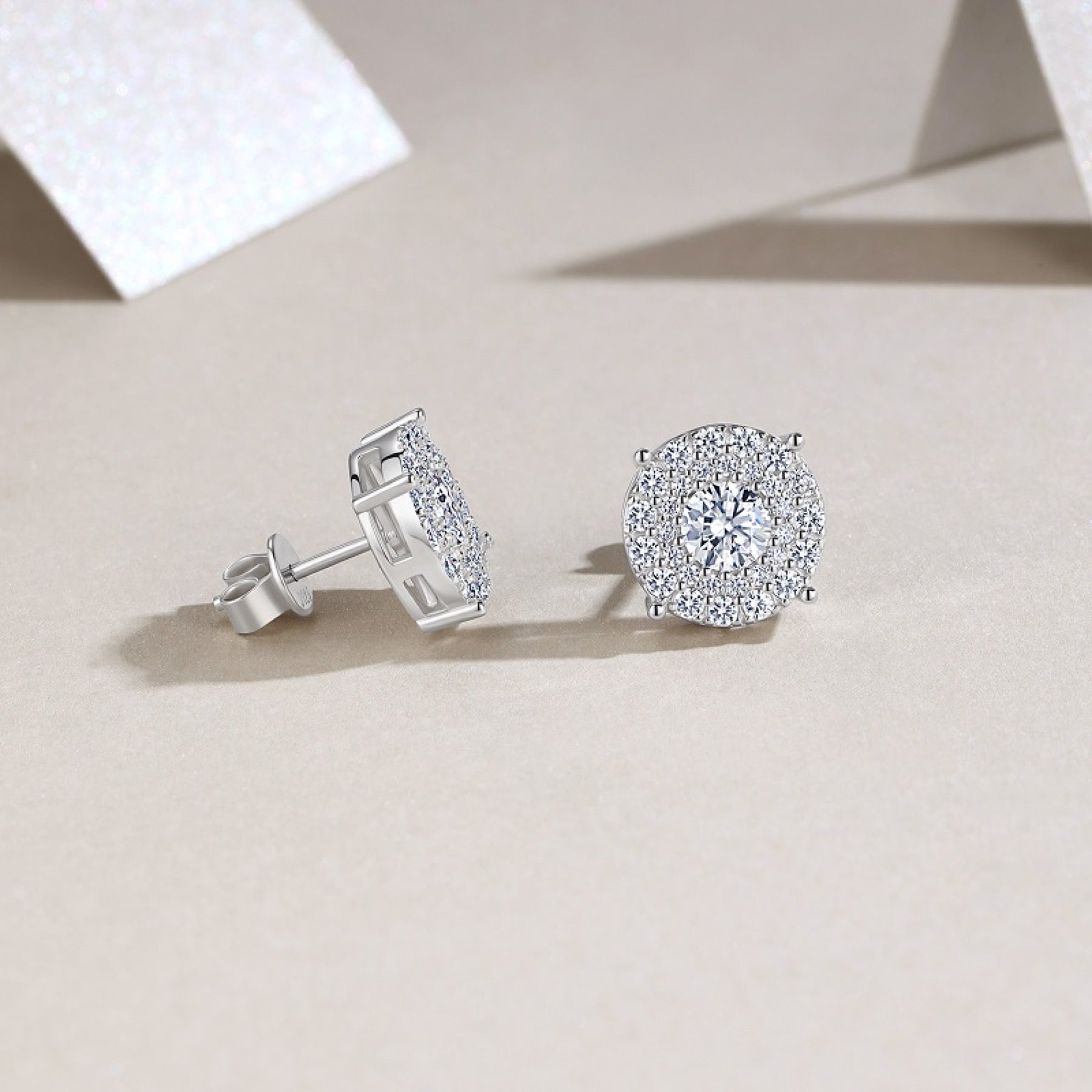 Radiale Moissanite Halo Stud Earrings in Sterling Silver