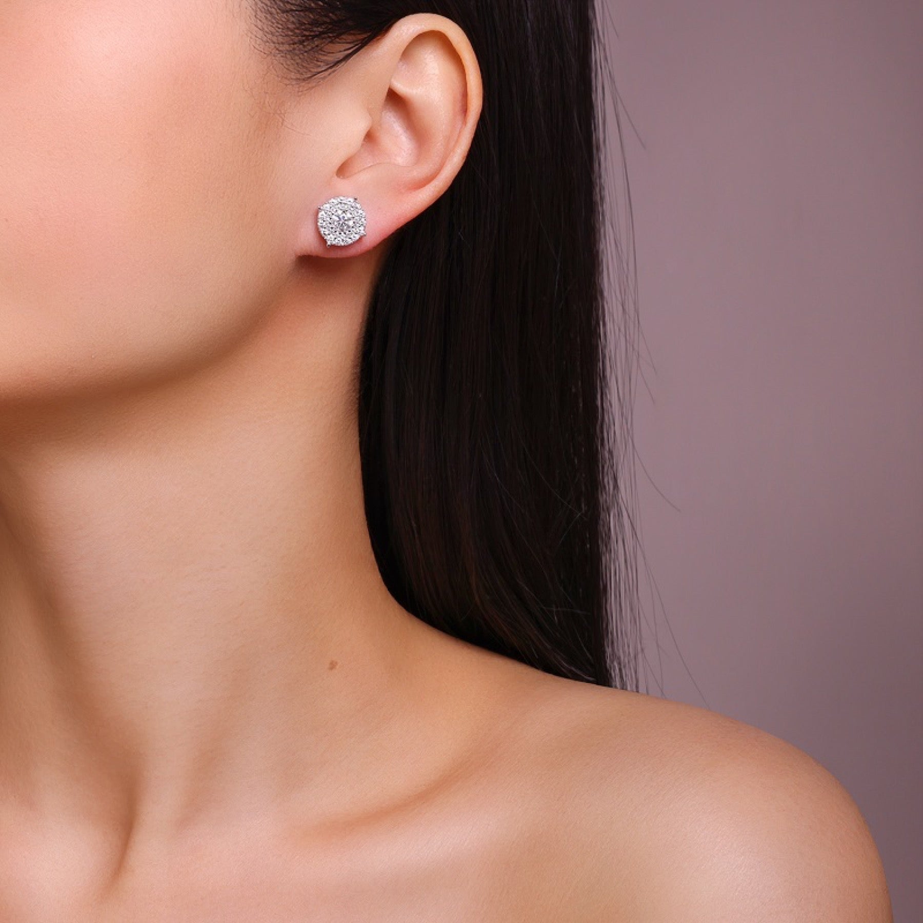 Radiale Moissanite Halo Stud Earrings in Sterling Silver