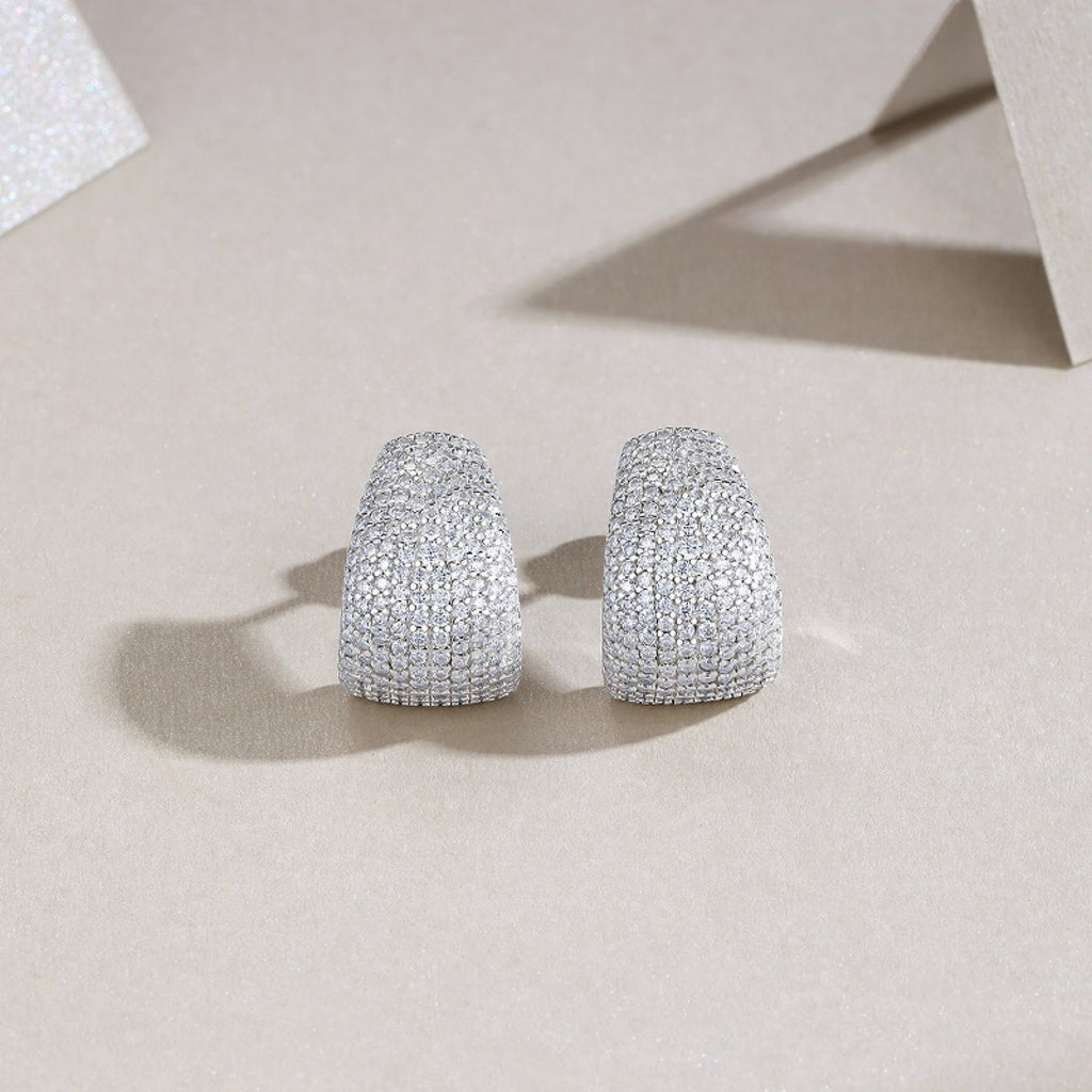 Cupola Moissanite Half-Hoop Stud Earrings in Sterling Silver