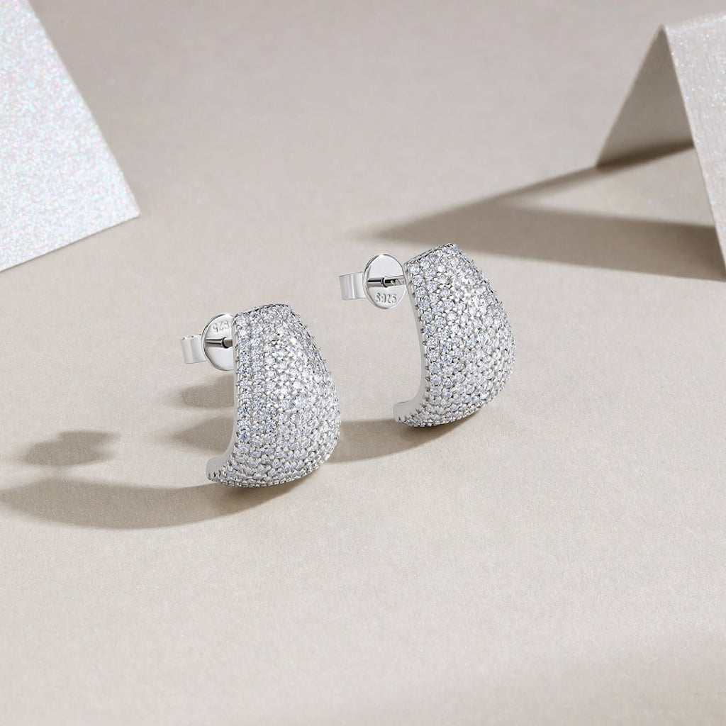 Cupola Moissanite Half-Hoop Stud Earrings in Sterling Silver