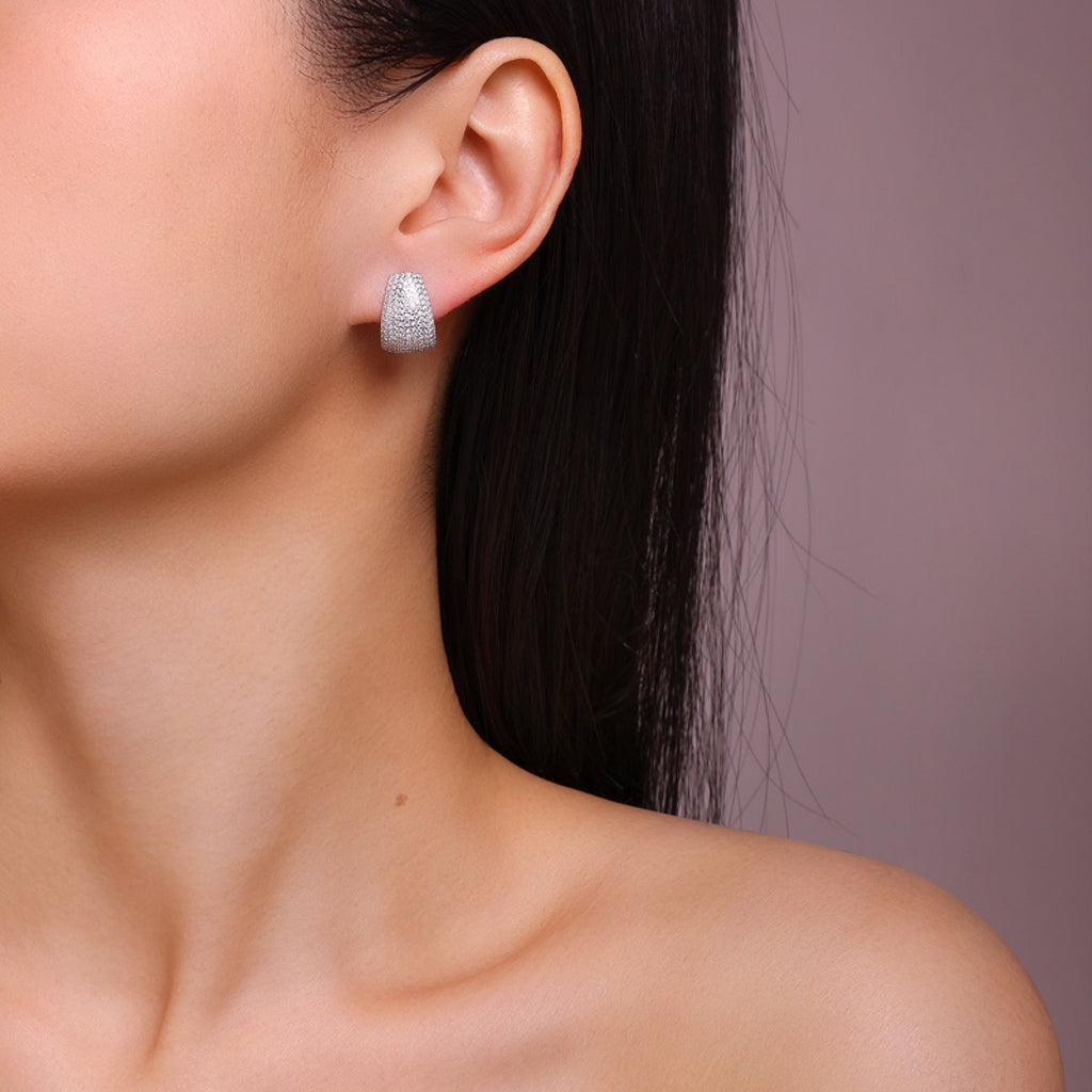 Cupola Moissanite Half-Hoop Stud Earrings in Sterling Silver