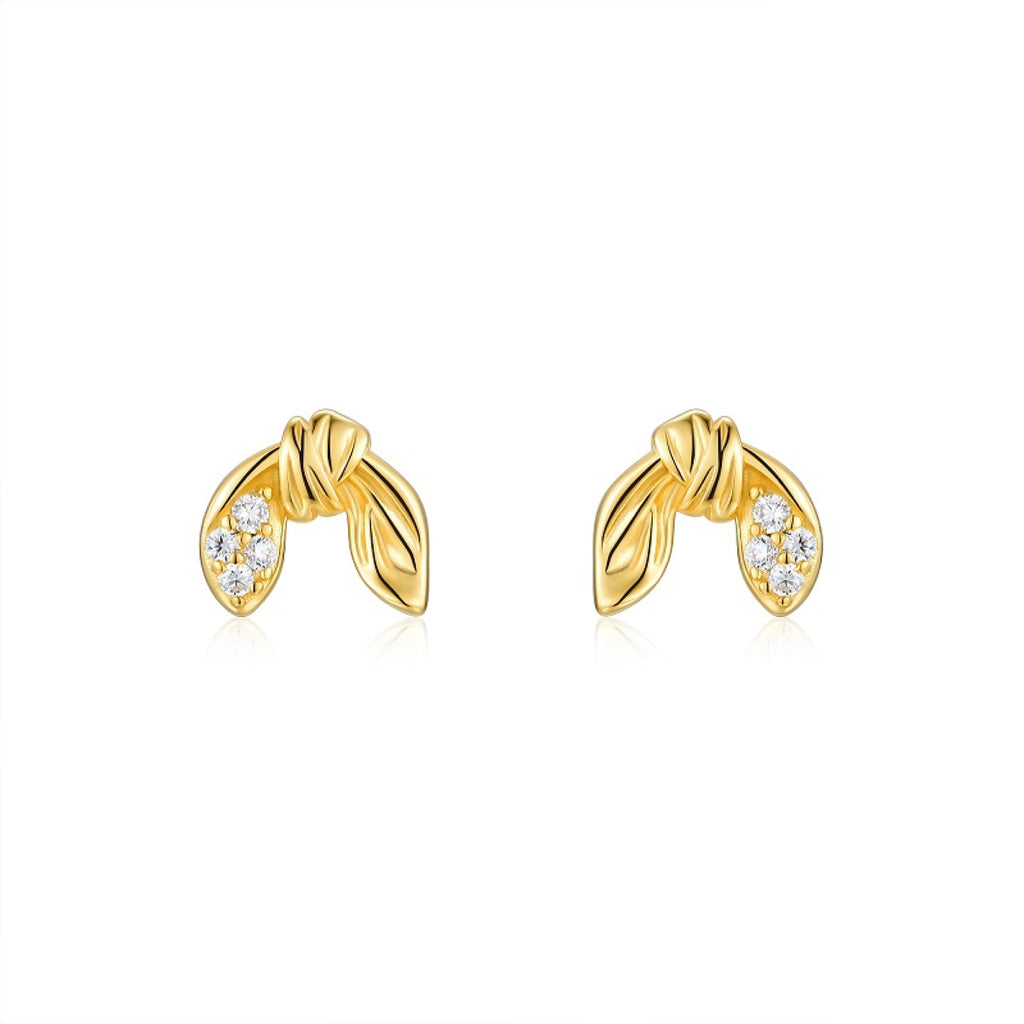 Foglie Moissanite Leaf Stud Earrings in Gold-Tone Sterling Silver