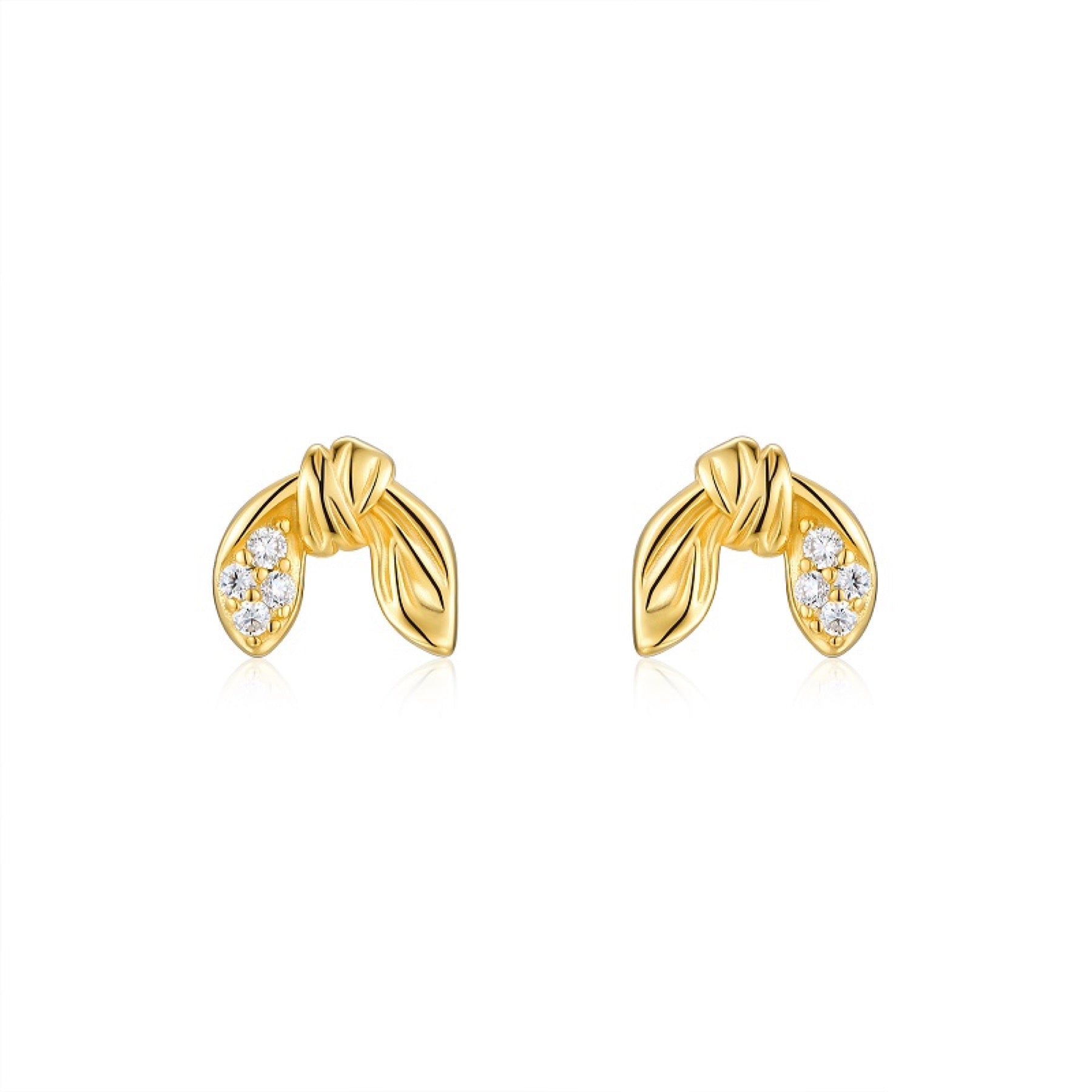 Foglie Moissanite Leaf Stud Earrings in Gold-Tone Sterling Silver