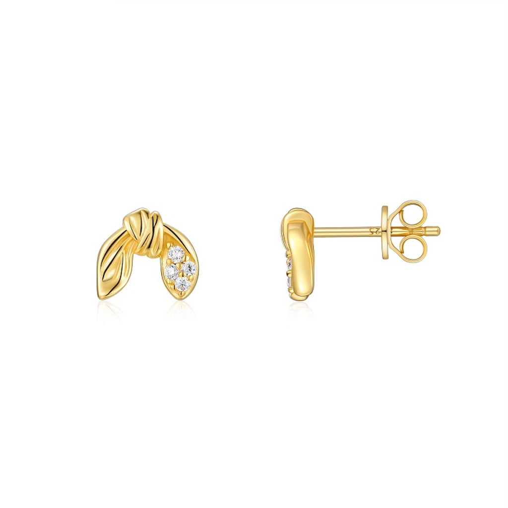 Foglie Moissanite Leaf Stud Earrings in Gold-Tone Sterling Silver