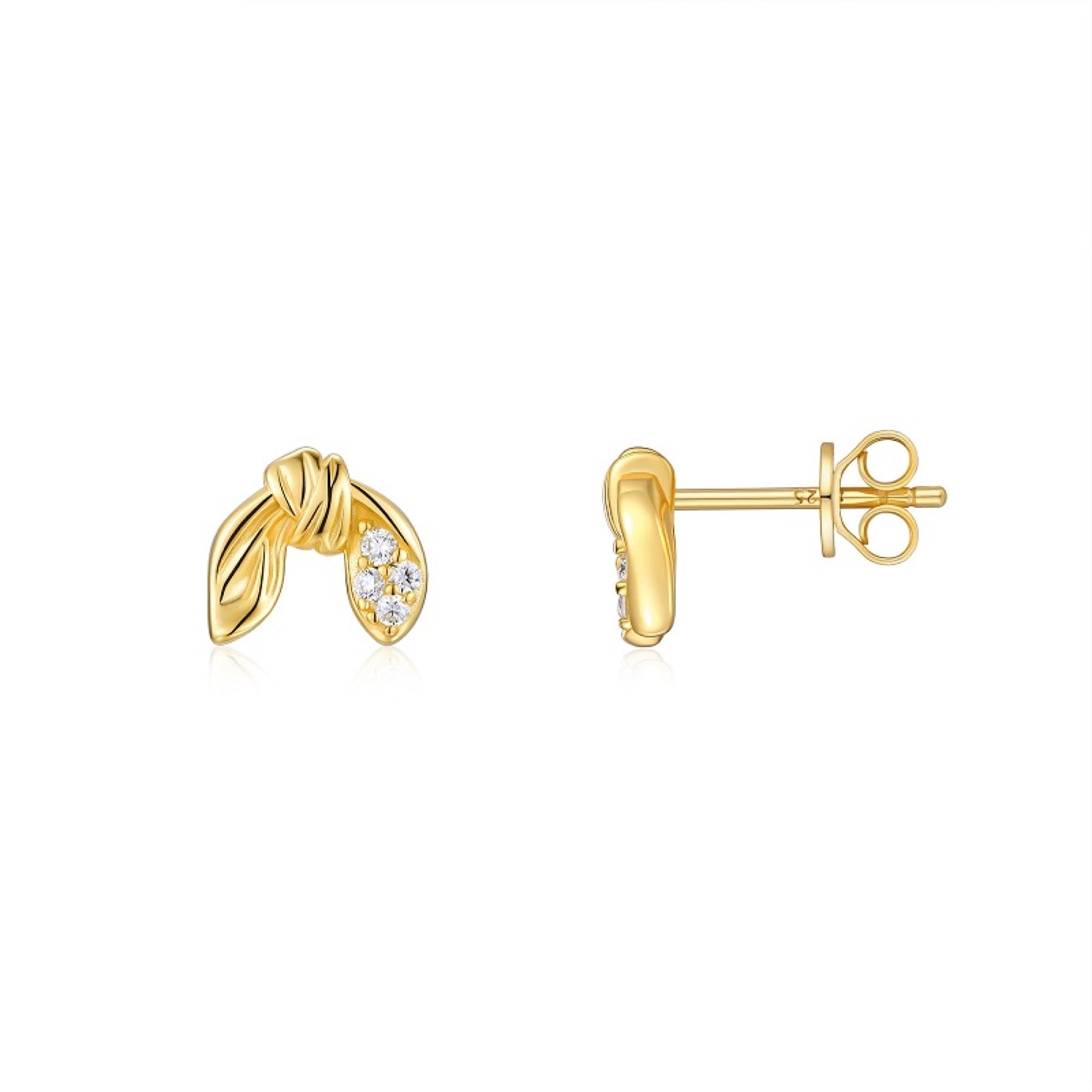 Foglie Moissanite Leaf Stud Earrings in Gold-Tone Sterling Silver