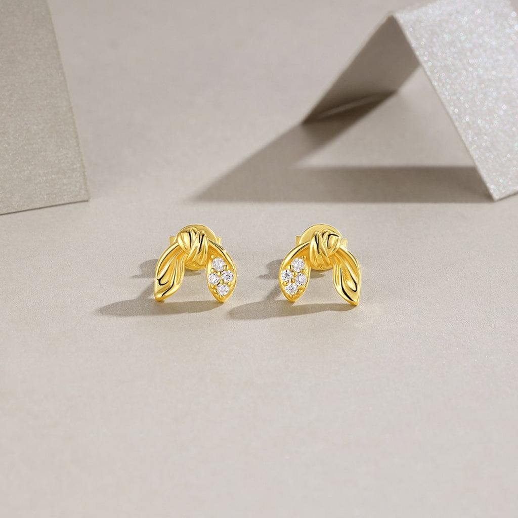 Foglie Moissanite Leaf Stud Earrings in Gold-Tone Sterling Silver